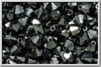 Bhm. Kristallschliffperle, Bicone, 4mm, black, op., full silver chrome, 50 Stk.