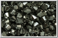 Bhm. Kristallschliffperle, Bicone, 4mm, black, op., full chrome, 50 Stk.