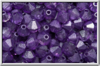 Bhm. Kristallschliffperle, Bicone, 4mm, crystal, trans., lila waxed, 50 Stk.