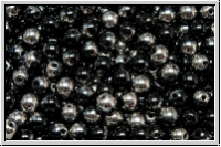 bhm. Glasperle, rund, 4mm, black, op., half chrome, 50 Stk.