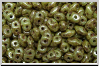 SD-03000-65455, SuperDuo Beads, white, op., green picasso, 10g