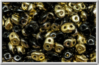 SD-23980-26441, SuperDuo Beads, black, op., half brass, 10g