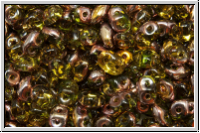 SD-50230-27101, SuperDuo Beads, olivine, lt., trans., half capri gold, 10g