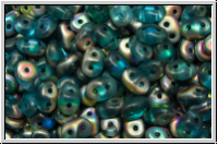 SD-60020-28171, SuperDuo Beads, aqua, trans., half vitrail, matte, 10g