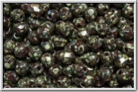 Bhm. Glasschliffperle, feuerpol., 4mm, garnet, lt., op., silver picasso, 50 Stk.