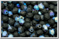 Bhm. Glasschliffperle, feuerpol., 4mm, black, op., matte, AB, 50 Stk.