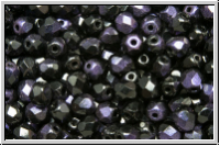 Bhm. Glasschliffperle, feuerpol., 4mm, black, op., half wax purple, 50 Stk.