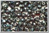 Bhm. Glasschliffperle, feuerpol., 4mm, garnet, lt., trans., silver picasso, 50 Stk.