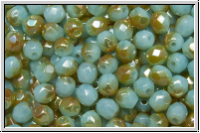 Bhm. Glasschliffperle, feuerpol., 4mm, aqua, lt., opal, half apricot, 50 Stk.