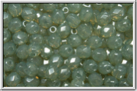 Bhm. Glasschliffperle, feuerpol., 4mm, white, opal, pale green luster, 50 Stk.