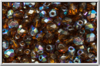 Bhm. Glasschliffperle, feuerpol., 4mm, topaz, darkest, trans., AB, 50 Stk.