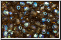 Bhm. Glasschliffperle, feuerpol., 4mm, topaz, sm., dk. trans., AB, 50 Stk.