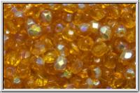 Bhm. Glasschliffperle, feuerpol., 4mm, topaz, med., trans., AB, 50 Stk.