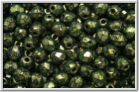 Bhm. Glasschliffperle, feuerpol., 4mm, green, met., antique, 50 Stk.