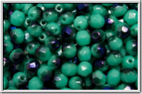 Bhm. Glasschliffperle, feuerpol., 4mm, turquoise, op., half blue flair, 50 Stk.