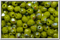 Bhm. Glasschliffperle, feuerpol., 4mm, olivine, dk., op., AB, 50 Stk.