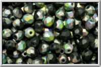 Bhm. Glasschliffperle, feuerpol., 4mm, black, op., half vitrail, matte, 50 Stk.