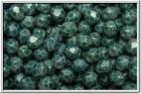 Bhm. Glasschliffperle, feuerpol., 4mm, white, op., teal marbled, 50 Stk.