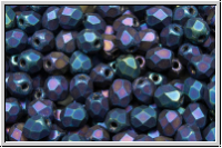 Bhm. Glasschliffperle, feuerpol., 4mm, blue, met., matte, iris., 50 Stk.