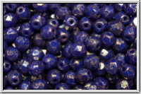 Bhm. Glasschliffperle, feuerpol., 4mm, blue, op., lila marbled, 50 Stk.