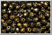 Bhm. Glasschliffperle, feuerpol., 4mm, black, op., gold, tweedy, 50 Stk.