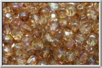 Bhm. Glasschliffperle, feuerpol., 4mm, crystal, trans., brown AB, 50 Stk.