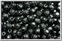 Bhm. Glasschliffperle, feuerpol., 4mm, hematite, met., antique, 50 Stk.