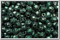 Bhm. Glasschliffperle, feuerpol., 4mm, black, op., green, tweedy, 50 Stk.