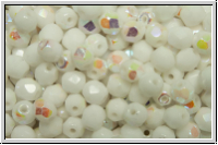 Bhm. Glasschliffperle, feuerpol., 4mm, white, op., rainbow, 50 Stk.