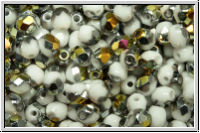 Bhm. Glasschliffperle, feuerpol., 4mm, white, op., half marea, 50 Stk.