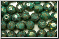 Bhm. Glasschliffperle, feuerpol., 6mm, blue turquoise, op., lila marbled, 25 Stk.