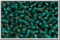 RR-11-0030, MIYUKI Rocailles, 11/0, teal, dk., trans., silver-ld., 10g