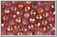 Bhm. Glasschliffperle, feuerpol., 8mm, rose, opal, apricot luster, 10 Stk.