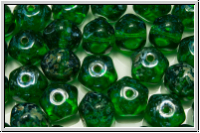 Bhm. Glasperle, free form, 7x9mm, emerald, lt., trans., silver picasso, 5 Stk.