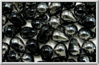 Drop Beads, 4x6mm, black, op., half chrome, 20 Stk.