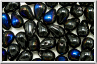 Drop Beads, 4x6mm, black, op., half azuro, 20 Stk.