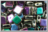 TILE-Beads, diagonal, 6x6mm, black, op.. full vitrail green, 25 Stk.