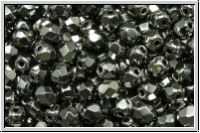 Bhm. Glasschliffperle, feuerpol., 4mm, black, op., full chrome, 50 Stk.