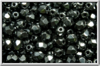 Bhm. Glasschliffperle, feuerpol., 4mm, black, op., full silver chrome, 50 Stk.