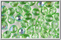 Bhm. Glasschliffperle, feuerpol., 8mm, peridot, trans., AB, 10 Stk.