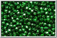 Bhm. Glasschliffperle, feuerpol., 3mm, black, op., heavy metal emerald, 50 Stk.