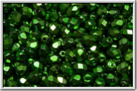 Bhm. Glasschliffperle, feuerpol., 4mm, black, op., heavy metal green, 50 Stk.