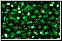 Bhm. Glasschliffperle, feuerpol., 4mm, black, op., heavy metal emerald, 50 Stk.