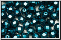 Bhm. Glasschliffperle, feuerpol., 6mm, black, op., heavy metal teal, 25 Stk.