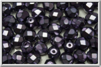 Bhm. Glasschliffperle, feuerpol., 6mm, black, op., heavy metal purple, 25 Stk.