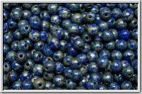 bhm. Glasperle, rund, 3mm, blue, op., silver picasso, 50 Stk.