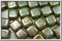 TILE-Beads, 6x6mm, white, alabaster, green glaze, 25 Stk.