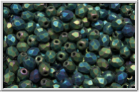 Bhm. Glasschliffperle, feuerpol., 3mm, green, met., matte, iris., 50 Stk.