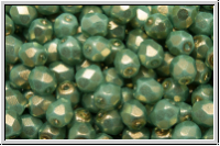 Bhm. Glasschliffperle, feuerpol., 4mm, white, alabaster, green gold luster, 50 Stk.