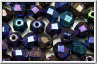 Bhm. Glasschliffperle, feuerpol., 6mm, blue, met., iris., 25 Stk.